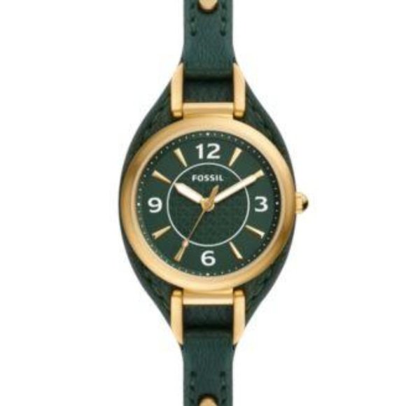 Fossil Accessories - FOSSIL Women's Carlie Three-Hand Green Leather Strap Watch, 28mm